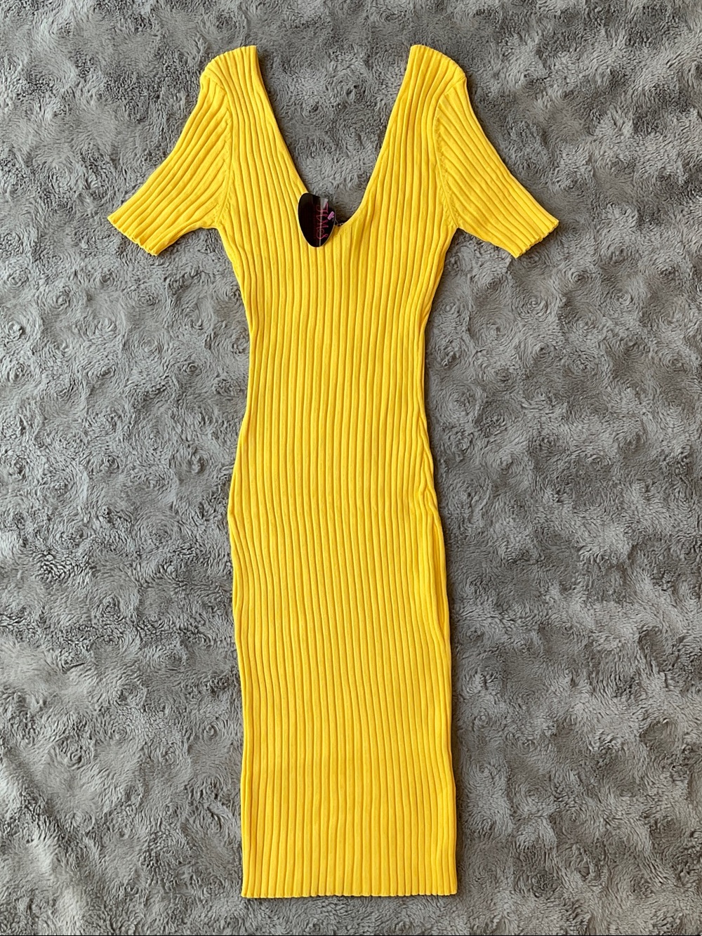 Hot Miami Styles Yellow Ribbed Midi Dress